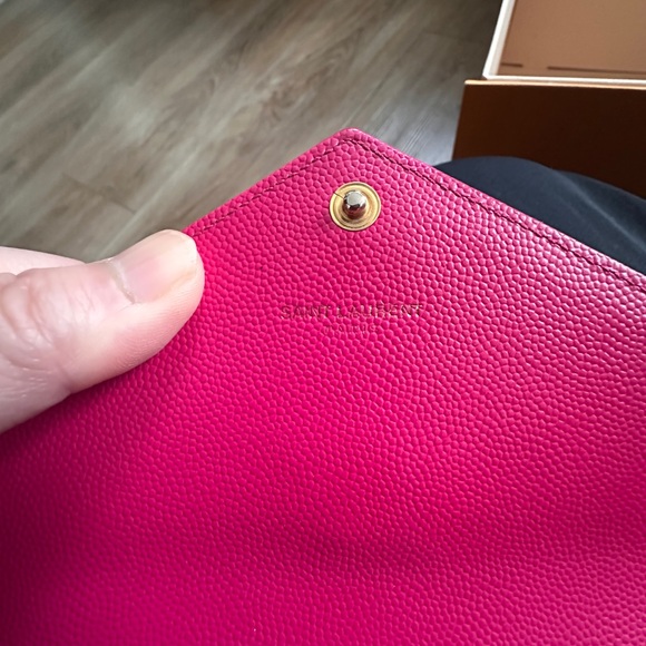 SAINT LAURENT PINK GRAIN DE POUDRE MATELASSE CHEVRON MONOGRAM FLAP WALLET - Picture 9 of 16